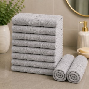 Set 10 prosoape mici, Greek Border, 30x50cm, din 100% bumbac pakistanez,  500g, Gri