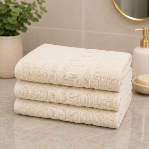 Set 3 prosoape mari, Greek Border, 70x130cm, din 100% bumbac pakistanez,  500g, Crem