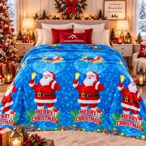 Patura pufoasa cocolino 200x230cm, 240g/mp, Bleu, Mos Craciun