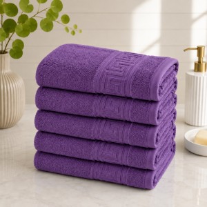 Set 5 prosoape mari, Greek Border, 50x90cm, din 100% bumbac pakistanez,  500g, Mov
