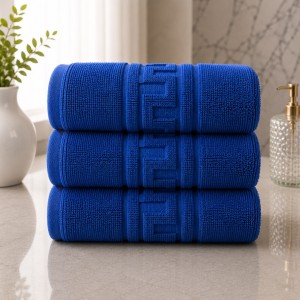 Set 3 prosoape mari, Greek Border, 70x130cm, din 100% bumbac pakistanez,  500g, Albastru