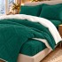 Lenjerie de Pat Dublu, CoCoLiNo Ultra Pufoasă, cu Blanita Sherpa Alba, 4 piese, Cearșaf cu ELASTIC, Model Traditional 3D, Verde [4]