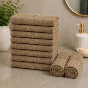 Set 10 prosoape mici, Greek Border, 30x50cm, din 100% bumbac pakistanez,  500g, Bej Maroniu
