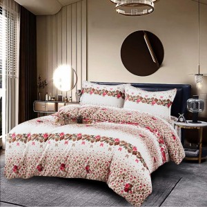 Lenjerie pat dublu, Super Pufoasa COCOLINO,cu ELASTIC, 4 piese, Ivoire, Flori