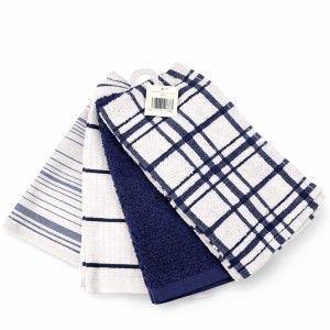 Set 4 prosoape mici pt Bucatarie, 30x55cm, din 100% bumbac pakistanez, 350g, Line, Alb-Albastru Set 4 prosoape mici pt Bucatarie, 30x55cm, din 100% bumbac pakistanez, 350g, Line, Alb-Albastru