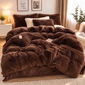 Lenjerie pat dublu, Super Pufoasa COCOLINO Fluffy, 4 piese, maro