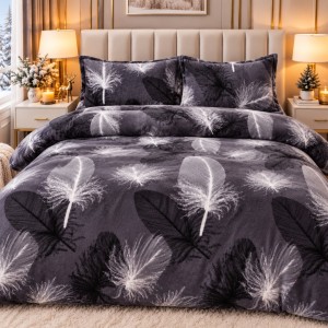 Lenjerie pat dublu, Super Pufoasa COCOLINO, 4 piese, Gri, Pene