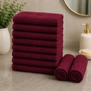 Set 10 prosoape mici, Greek Border, 30x50cm, din 100% bumbac pakistanez,  500g, Grena