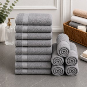 Set 12 prosoape mici, Ashley Mills, 30x50cm, din 70% bumbac pakistanez,  390g, Gri