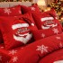 Lenjerie pat dublu, FINET, Imprimeu Digital 5D - Identic cu poza, Cu ELASTIC, 6 piese, Rosu, Merry Christmas [3]