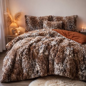 Lenjerie pat dublu, Super Pufoasa COCOLINO Fluffy, 6 piese, maro, animal print