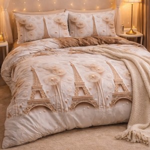 Lenjerie pat dublu, bumbac satinat, cearsaf clasic, 4 piese, Gri, Paris Lenjerie pat dublu, bumbac satinat, cearsaf clasic, 4 piese, Gri, Paris