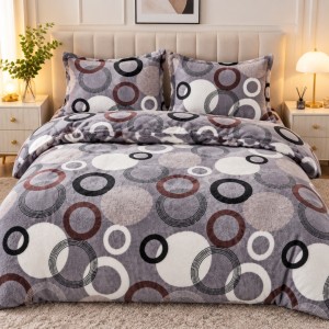 Lenjerie pat dublu, Super Pufoasa COCOLINO, 4 piese, gri, cercuri