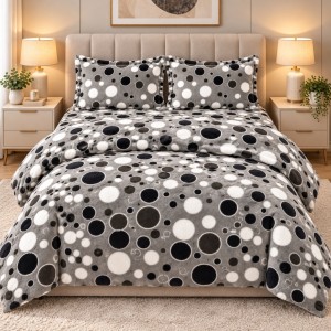 Lenjerie pat dublu, Super Pufoasa COCOLINO, 4 piese, Gri, buline
