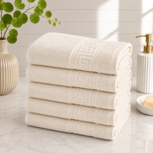 Set 5 prosoape mari, Greek Border, 50x90cm, din 100% bumbac pakistanez,  500g, Crem unt