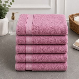 Set 5 prosoape mari, Ashley Mills, 50x85cm, din 70% bumbac pakistanez,  390g, Roz