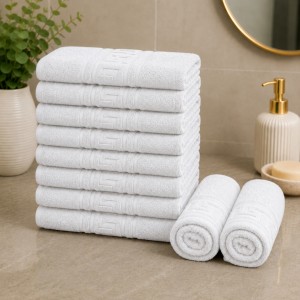 Set 10 prosoape mici, Greek Border, 30x50cm, din 100% bumbac pakistanez,  500g, Alb