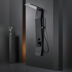 Panel de Dus cu Efect de Ploaie si Jeturi cu Masaj, Negru Lucios