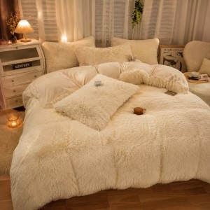 Lenjerie pat dublu, Super Pufoasa COCOLINO Fluffy, 4 piese, crem