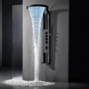 Panel de Dus Lux, Efect de Ploaie, 4 Functii Apa, Negru Mat