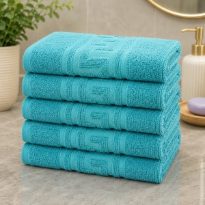Set 5 prosoape medii, Greek Border, 50x90cm, din 100% bumbac pakistanez,  380g, Bleu