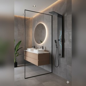 Panel de Dus cu Efect de Ploaie si Jeturi cu Masaj, LED Incorporat, Negru Mat