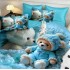 Lenjerie pat dublu, FINET, Imprimeu Digital 5D - Identic cu poza, Cu ELASTIC, 6 piese, Pucioasa, Bleu, ursuleti [3]