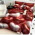 Lenjerie pat dublu, FINET, Imprimeu Digital 5D - Identic cu poza, Cu ELASTIC, 6 piese, Pucioasa, Rosu, inimioare [2]