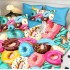 Lenjerie pat dublu, FINET, Imprimeu Digital 5D - Identic cu poza, Cu ELASTIC, 6 piese, Pucioasa, Multicolor, donuts [3]