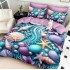 Lenjerie pat dublu, FINET, Imprimeu Digital 5D - Identic cu poza, Cu ELASTIC, 6 piese, Pucioasa, Mov, Turcuaz, perle, scoici [2]
