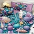 Lenjerie pat dublu, FINET, Imprimeu Digital 5D - Identic cu poza, Cu ELASTIC, 6 piese, Pucioasa, Mov, Turcuaz, perle, scoici [3]