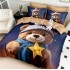 Lenjerie pat dublu, FINET, Imprimeu Digital 5D - Identic cu poza, Cu ELASTIC, 6 piese, Pucioasa, Maro, Albastru, ursulet [2]