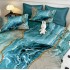 Lenjerie pat dublu, FINET, Imprimeu Digital 5D - Identic cu poza, Cu ELASTIC, 6 piese, Pucioasa, Turcuaz, abstract, elegant [3]