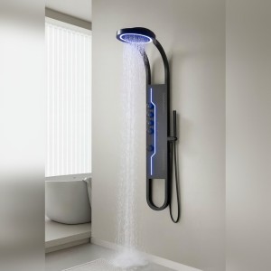Panel de Dus cu Efect de Ploaie si Jeturi cu Masaj, Design Unic, LED Incorporat, Negru