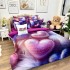 Lenjerie pat dublu, FINET, Imprimeu Digital 5D - Identic cu poza, Cu ELASTIC, 6 piese, Pucioasa, Mov, inimioare pufoase [7]