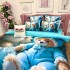 Lenjerie pat dublu, FINET, Imprimeu Digital 5D - Identic cu poza, Cu ELASTIC, 6 piese, Pucioasa, Bleu, ursuleti [11]