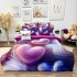Lenjerie pat dublu, FINET, Imprimeu Digital 5D - Identic cu poza, Cu ELASTIC, 6 piese, Pucioasa, Mov, inimioare pufoase [6]
