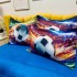 Lenjerie pat dublu, FINET, Imprimeu Digital 5D - Identic cu poza, Cu ELASTIC, 6 piese, Pucioasa, Multicolor, minge de fotbal [9]