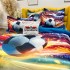 Lenjerie pat dublu, FINET, Imprimeu Digital 5D - Identic cu poza, Cu ELASTIC, 6 piese, Pucioasa, Multicolor, minge de fotbal [8]