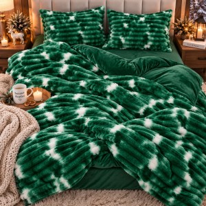 Lenjerie Deluxe, 4 Piese, Blăniță Shorthair și CoCoLiNo, cu Elastic Perimetral, Alb, Verde, degrade