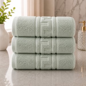 Set 3 prosoape mari, Greek Border, 70x130cm, din 100% bumbac pakistanez,  480g, Menta