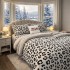 Lenjerie pat dublu, din Blanita Cocolino Sherpa, cu ELASTIC, 4 piese, Alb, Leopard Print [3]