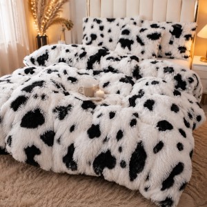 Lenjerie pat dublu, Super Pufoasa COCOLINO Fluffy, 6 piese, alb, negru, animal print