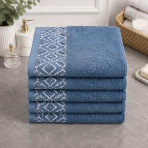 Set 5 prosoape medii, Diamond, 50x90cm, din 100% bumbac pakistanez,  460g, Albastru