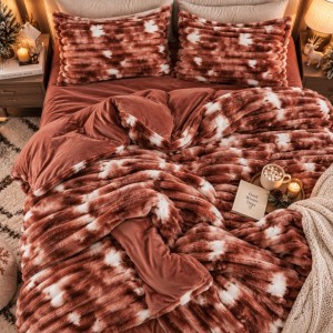 Lenjerie Deluxe, 4 Piese, Blăniță Shorthair și CoCoLiNo, cu Elastic Perimetral, Alb, Caramiziu, degrade