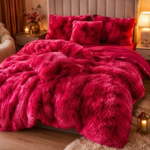 Lenjerie pat dublu, Super Pufoasa COCOLINO Fluffy, 6 piese, Grena, Degrade