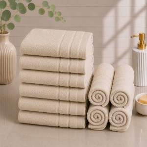 Set 10 prosoape mici, Terry, 30x50cm, din 100% bumbac pakistanez,  600g, Bej