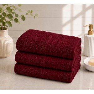 Set 3 prosoape mari, Greek Border, 70x130cm, din 100% bumbac pakistanez,  500g, Grena