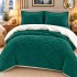 Lenjerie de Pat Dublu, CoCoLiNo Ultra Pufoasă, cu Blanita Sherpa Alba, 4 piese, Cearșaf cu ELASTIC, Model Traditional 3D, Verde [2]