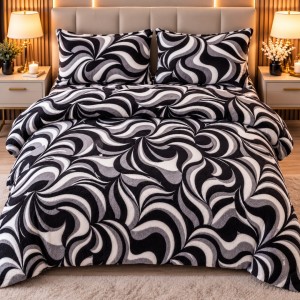 Lenjerie pat dublu, Super Pufoasa COCOLINO,cu ELASTIC, 4 piese, Gri-Negru, model abstract Lenjerie pat dublu, Super Pufoasa COCOLINO,cu ELASTIC, 4 piese, Gri-Negru, model abstract